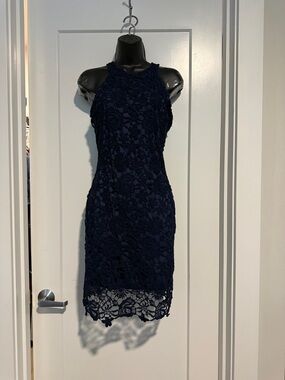 Navy Lace Halter Sheath Dress